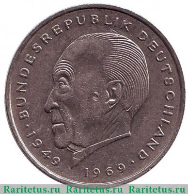 Реверс монеты 2 марки (deutsche mark) 1972 года J  Германия
