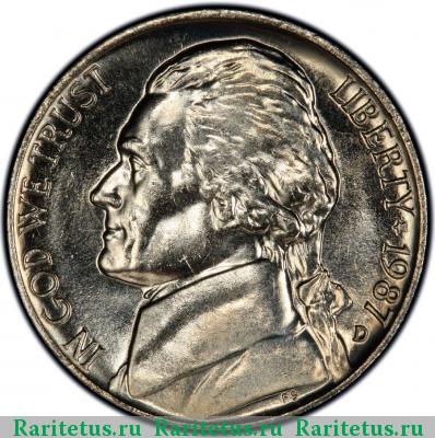 5 центов (cents) 1987 года D США