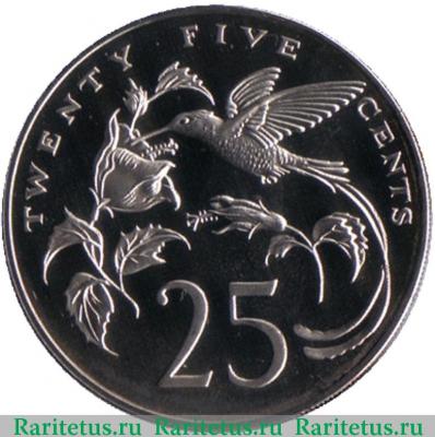 Реверс монеты 25 центов (cents) 1976 года   Ямайка proof