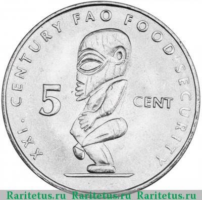 Реверс монеты 5 центов (cent) 2000 года  Острова Кука
