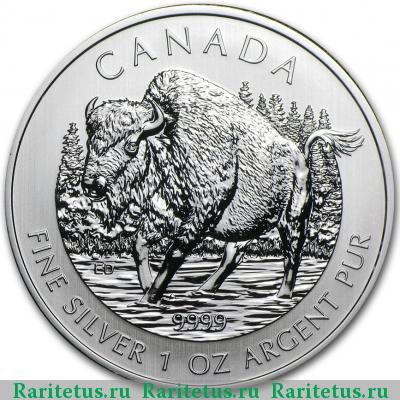 Реверс монеты 5 долларов (dollars) 2013 года  бизон Канада