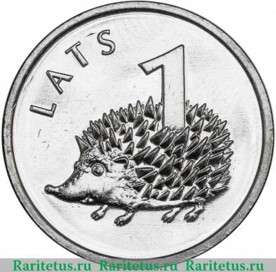 Реверс монеты 1 лат (lats) 2012 года  ёжик Латвия