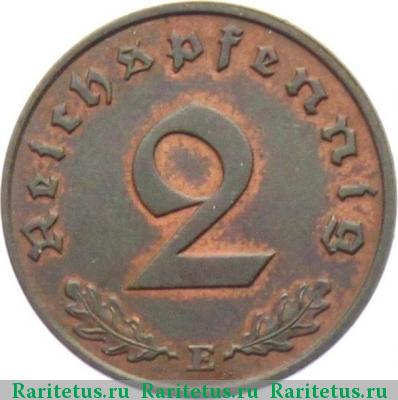 Реверс монеты 2 рейхспфеннига (reichspfennig) 1940 года  