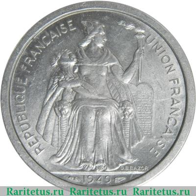 2 франка (francs) 1949 года   Новая Каледония