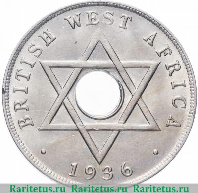 Реверс монеты 1 пенни (penny) 1936 года H  Британская Западная Африка