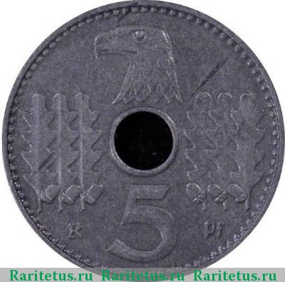Реверс монеты 5 рейхспфеннигов (reichspfennig) 1940 года  оккупационные