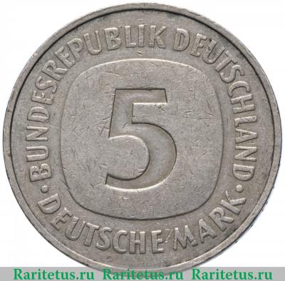 Реверс монеты 5 марок (deutsche mark) 1975 года J  Германия