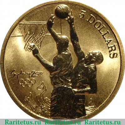 Реверс монеты 5 долларов (dollars) 2000 года  баскетбол Австралия