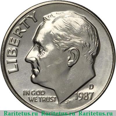 10 центов (one dime) 1987 года D США