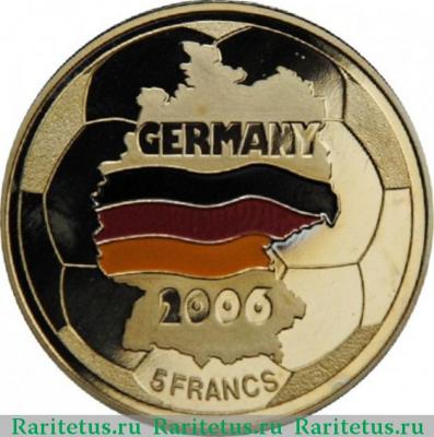Реверс монеты 5 франков (francs) 2001 года   Конго (ДРК)
