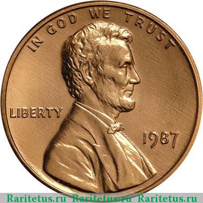 1 цент (cent) 1987 года  США
