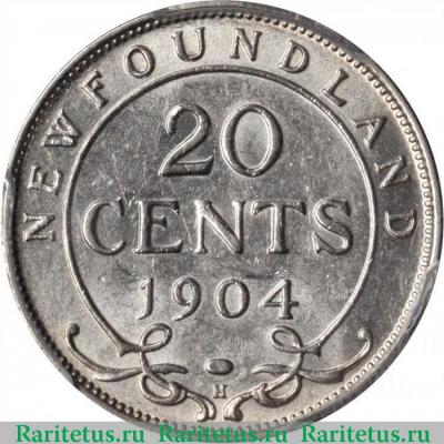 Реверс монеты 20 центов (cents) 1904 года   Ньюфаундленд