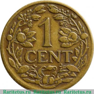 Реверс монеты 1 цент (cent) 1943 года   Суринам