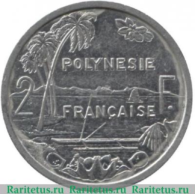 Реверс монеты 2 франка (francs) 2010 года   Французская Полинезия