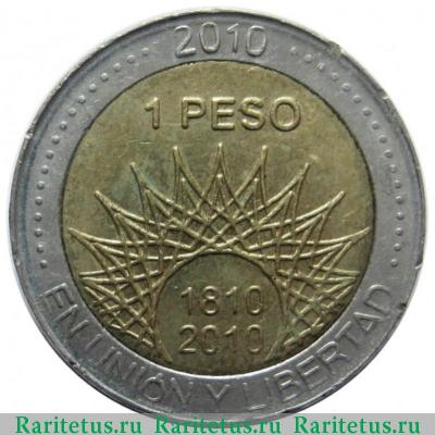 Реверс монеты 1 песо (peso) 2010 года  ледник Аргентина