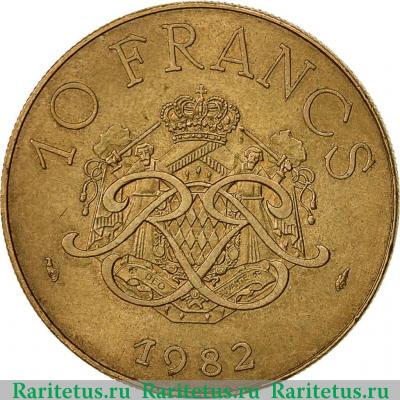 Реверс монеты 10 франков (francs) 1982 года   Монако