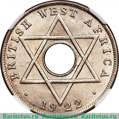Реверс монеты 1/10 пенни (penny) 1922 года   Британская Западная Африка