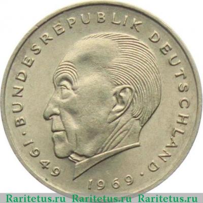 Реверс монеты 2 марки (deutsche mark) 1969 года F  Германия