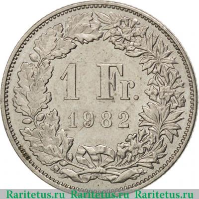 Реверс монеты 1 франк (franc) 1982 года   Швейцария