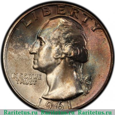 25 центов (квотер, 1/4 доллара, quarter dollar) 1961 года D США