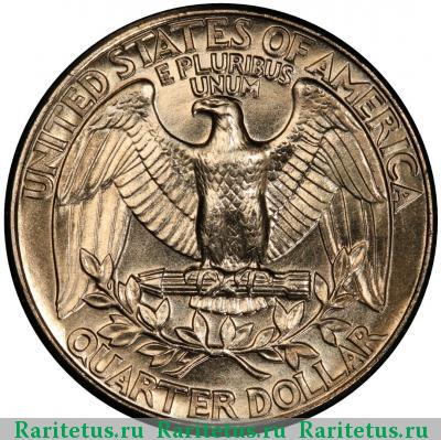 Реверс монеты 25 центов (квотер, 1/4 доллара, quarter dollar) 1988 года D США