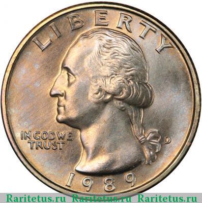 25 центов (квотер, 1/4 доллара, quarter dollar) 1989 года D США