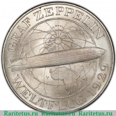 Реверс монеты 5 рейхсмарок (reichsmark) 1930 года F Цеппелин Германия