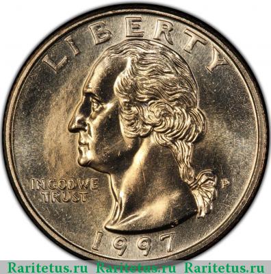 25 центов (квотер, 1/4 доллара, quarter dollar) 1997 года P США