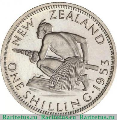 Реверс монеты 1 шиллинг (shilling) 1953 года   Новая Зеландия