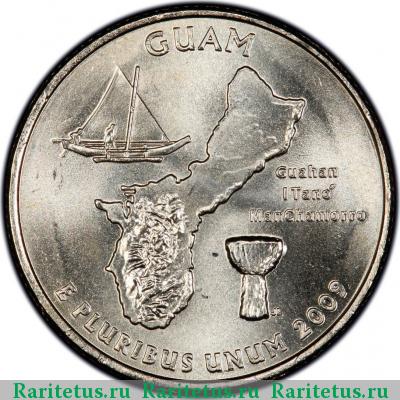 Реверс монеты 25 центов (квотер, 1/4 доллара, quarter dollar) 2009 года P Гуам США