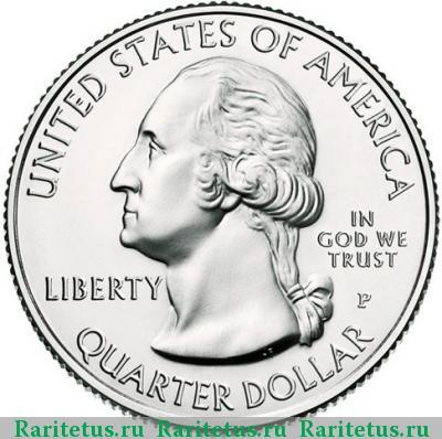 25 центов (квотер, 1/4 доллара, quarter dollar) 2013 года P Рашмор США