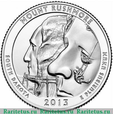 Реверс монеты 25 центов (квотер, 1/4 доллара, quarter dollar) 2013 года P Рашмор США