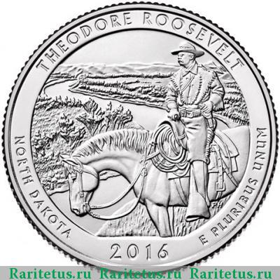 Реверс монеты 25 центов (квотер, 1/4 доллара, quarter dollar) 2016 года S парк Рузвельт США proof