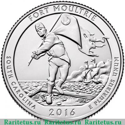 Реверс монеты 25 центов (квотер, 1/4 доллара, quarter dollar) 2016 года D форт Молтри США