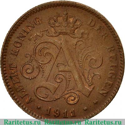 2 сантима (centimes) 1911 года  BELGEN Бельгия