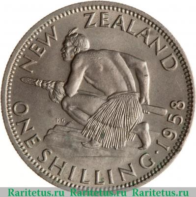 Реверс монеты 1 шиллинг (shilling) 1958 года   Новая Зеландия