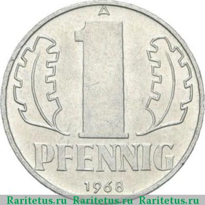 Реверс монеты 1 пфенниг (pfennig) 1968 года A 