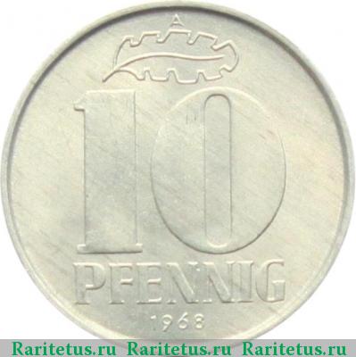 Реверс монеты 10 пфеннигов (pfennig) 1968 года A 