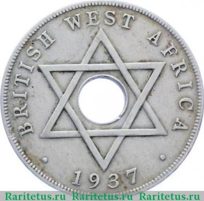 Реверс монеты 1 пенни (penny) 1937 года H  Британская Западная Африка