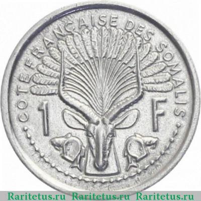 Реверс монеты 1 франк (franc) 1965 года   Французское Сомали