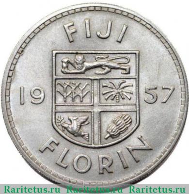 Реверс монеты 1 флорин (florin) 1957 года   Фиджи