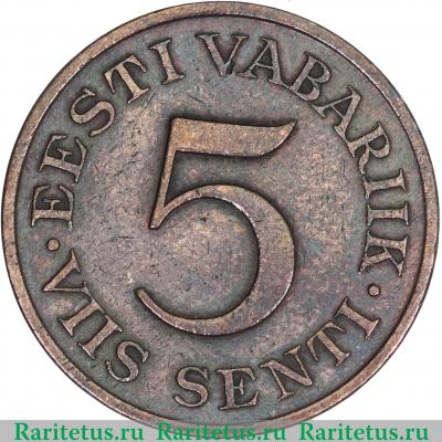Реверс монеты 5 сентов (senti) 1931 года   Эстония