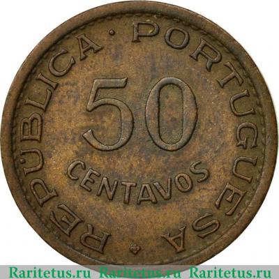 Реверс монеты 50 сентаво (centavos) 1955 года   Ангола