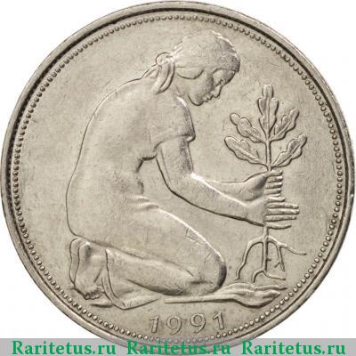 Реверс монеты 50 пфеннигов (pfennig) 1991 года D 
