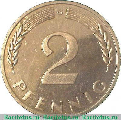 Реверс монеты 2 пфеннига (pfennig) 1960 года G 