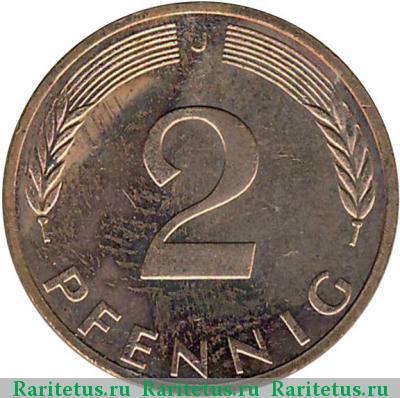 Реверс монеты 2 пфеннига (pfennig) 1973 года J 
