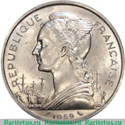 5 франков (francs) 1959 года   Французское Сомали