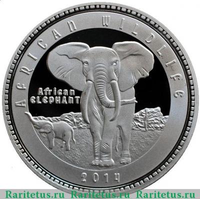 Реверс монеты 1000 квач (kwacha) 2014 года  слон Замбия proof