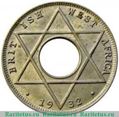 Реверс монеты 1/2 пенни (penny) 1932 года   Британская Западная Африка