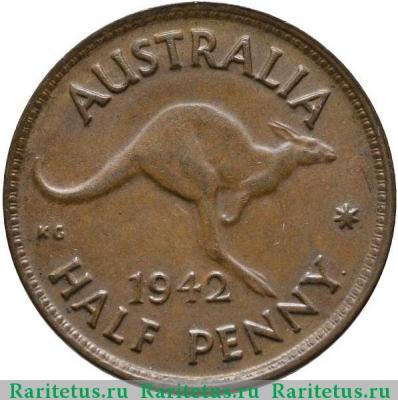 Реверс монеты 1/2 пенни (penny) 1942 года   Австралия